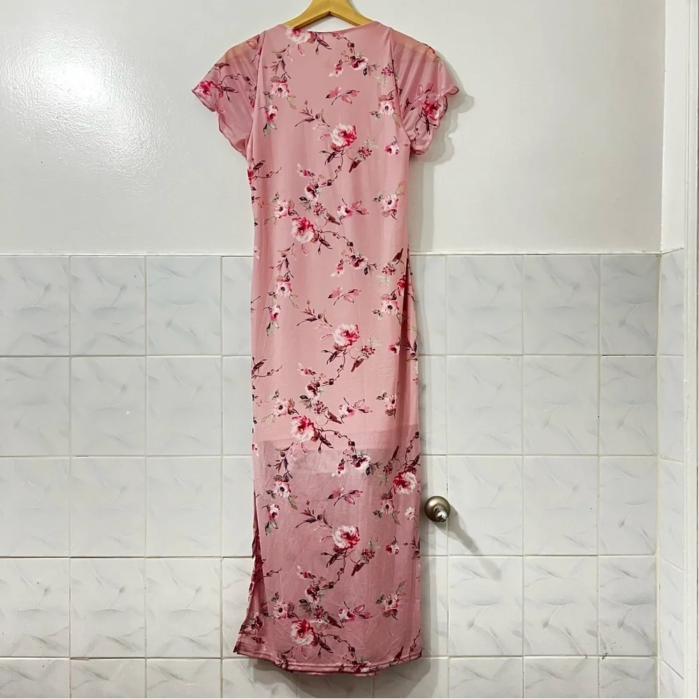 Vintage Caution To The Wind M Pink Floral Fairy Flutter Sleeve Y2K Midi Dress - Picture 5 of 8